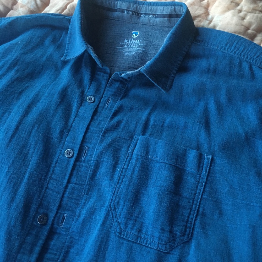 Kuhl Organic Cotton Short Sleeve Hiking Button Up Shirt XLarge